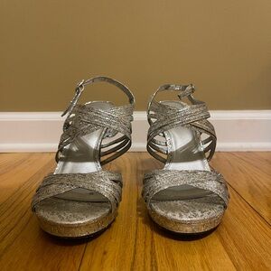 Silver Strappy Platform Sandals - Women
